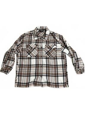 HFX Brown and White Plaid Button-Up Shirt Jacket L/G